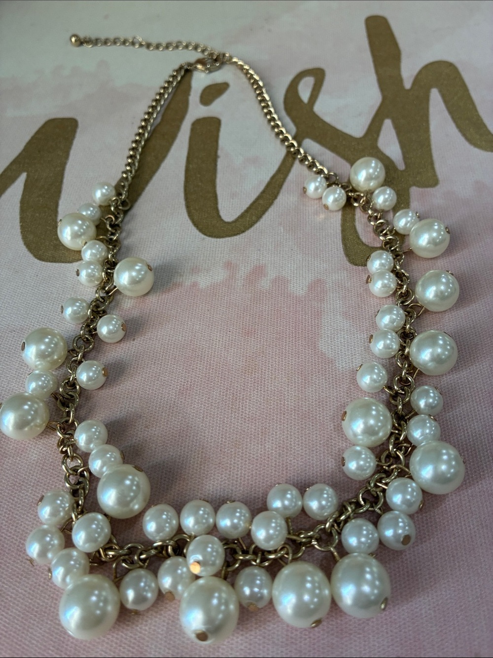 Gold Chain Pearl Cluster Necklace - White Pearls